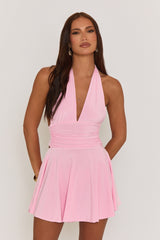 Pink Halter Plunge Neck Mini Dress - Pippa