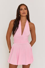 Pink Halter Plunge Neck Mini Dress - Pippa