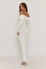 White Ruched Bardot Jersey Maxi Dress - Celestina