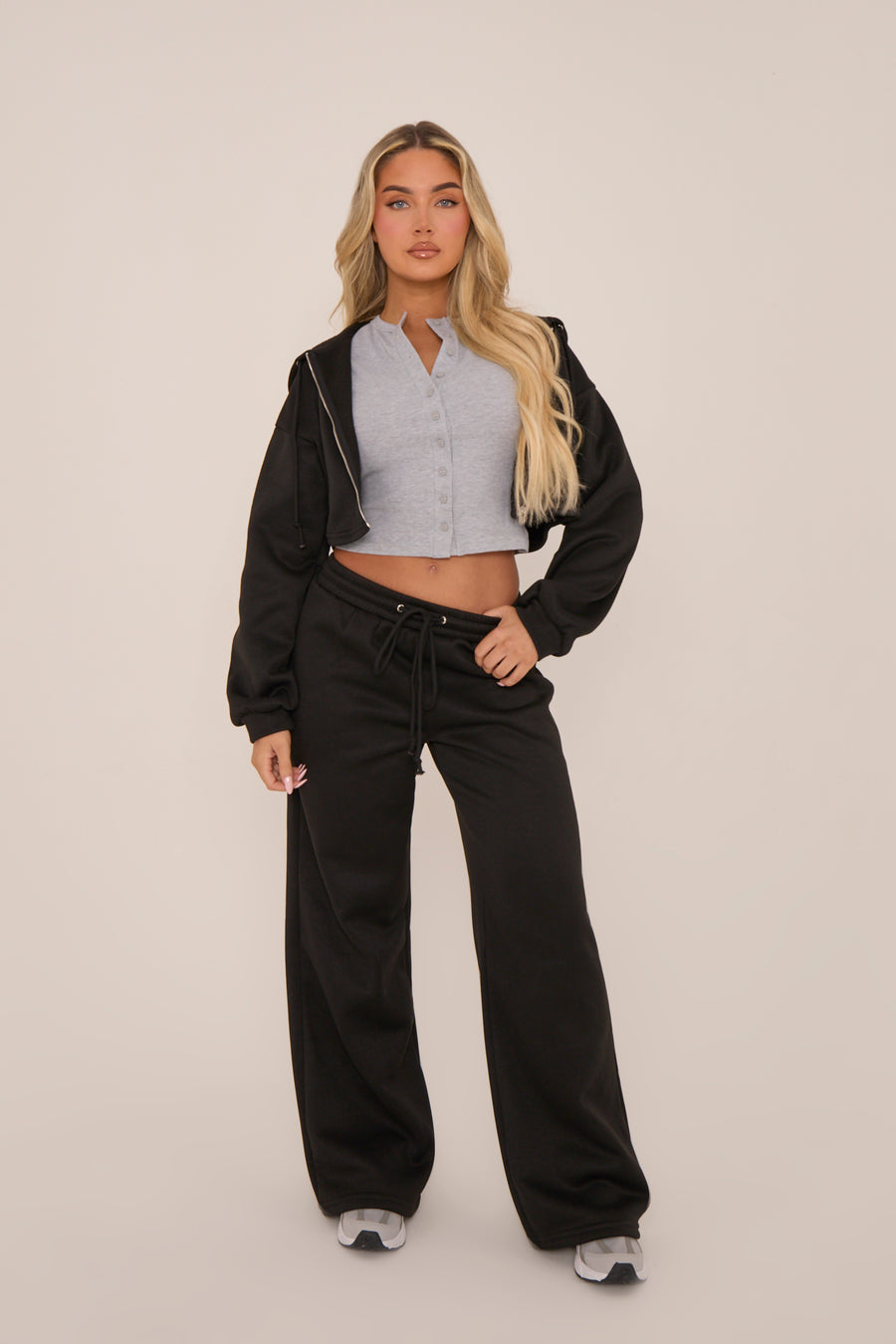 Black Oversized Zip Front Hoodie Lounge Set - Ellery