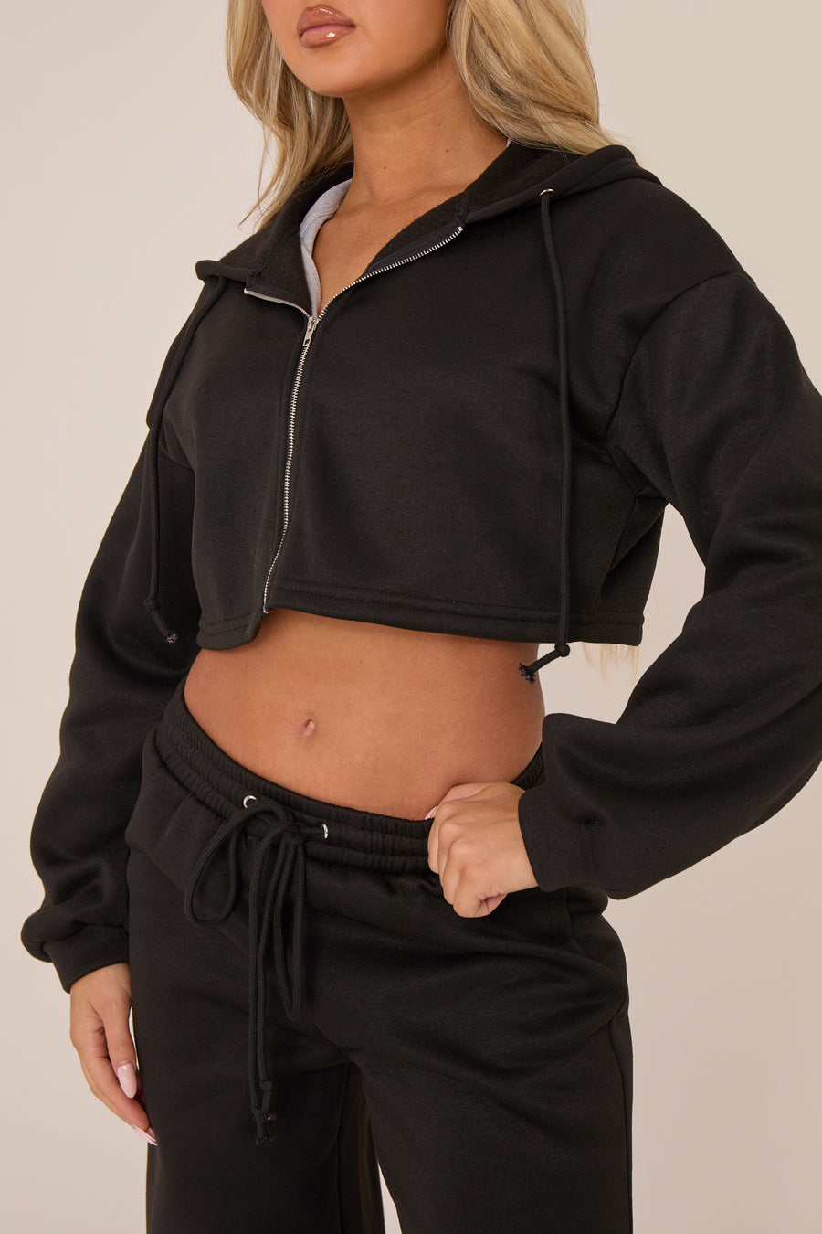 Black Oversized Zip Front Hoodie Lounge Set - Ellery