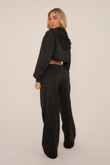 Black Oversized Zip Front Hoodie Lounge Set - Ellery