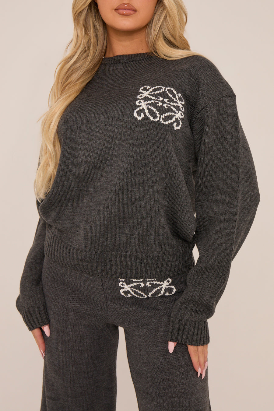Grey Knit Swirl Detail Oversized Sweatshirt - Pluma