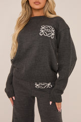 Grey Knit Swirl Detail Oversized Sweatshirt - Pluma