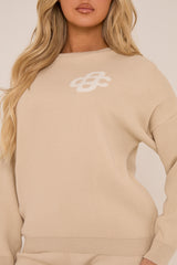Beige Knit Swirl Graphic Long Sleeves Sweatshirt - Salomi
