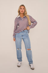 Multi Striped Oversized Long Sleeves Rugby T-shirt - Citra