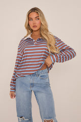 Multi Striped Oversized Long Sleeves Rugby T-shirt - Citra
