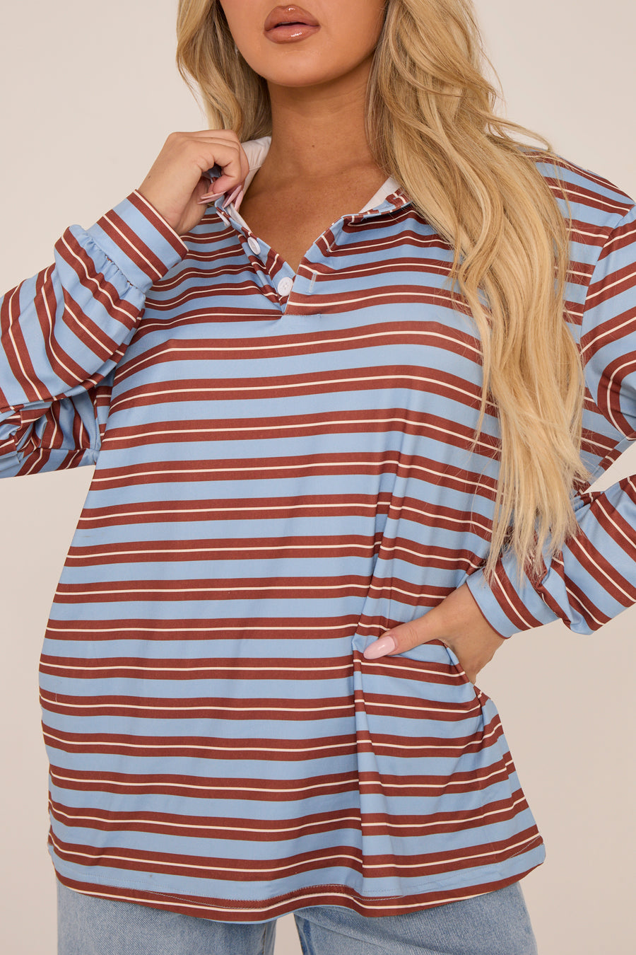 Multi Striped Oversized Long Sleeves Rugby T-shirt - Citra
