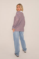 Multi Striped Oversized Long Sleeves Rugby T-shirt - Citra