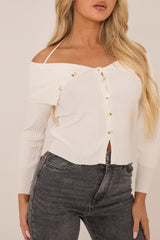 Cream Button Front Fold Down Knitted Jumper - Alvina