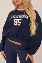 Navy California Print Long Sleeves Sweatshirt - Alisha