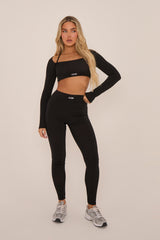 Black Rib Knit Long sleeves Cropped Top & Leggings Co-ord Set - Fia