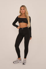 Black Rib Knit Long sleeves Cropped Top & Leggings Co-ord Set - Fia