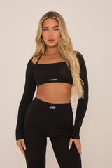 Black Rib Knit Long sleeves Cropped Top & Leggings Co-ord Set - Fia