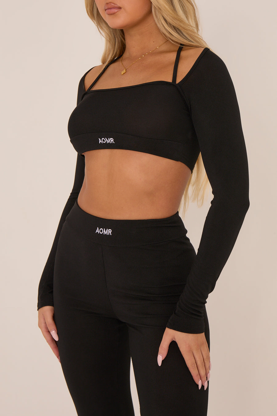 Black Rib Knit Long sleeves Cropped Top & Leggings Co-ord Set - Fia