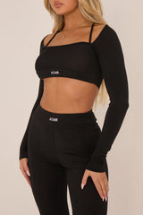 Black Rib Knit Long sleeves Cropped Top & Leggings Co-ord Set - Fia
