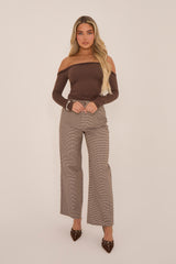 Brown Twist Detail Bardot Fitted Top - Deja