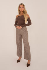 Brown Check Wide Leg High Waisted Trousers - Lorena