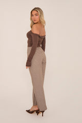 Brown Check Wide Leg High Waisted Trousers - Lorena