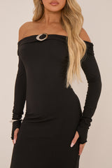 Black Metal Trim Bardot Maxi Dress - Oriana