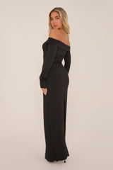 Black Metal Trim Bardot Maxi Dress - Oriana