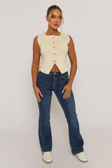 Cream Knitted Square Neck Waistcoat - Karyn