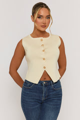 Cream Knitted Square Neck Waistcoat - Karyn