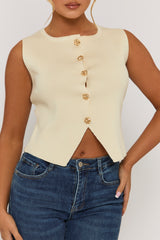 Cream Knitted Square Neck Waistcoat - Karyn