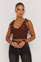 Brown Lace Bust Tie Shoulder Cami Top - Melton