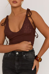 Brown Lace Bust Tie Shoulder Cami Top - Melton