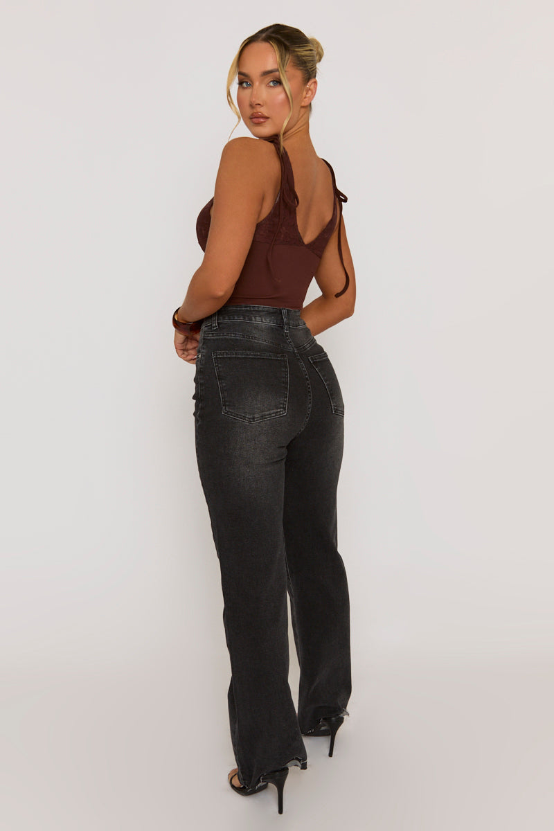 Brown Lace Bust Tie Shoulder Cami Top - Melton
