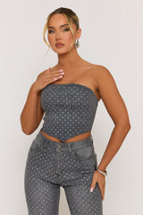 Grey Embellished Denim Jeans - Gabriela