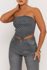 Grey Embellished Denim Jeans - Gabriela