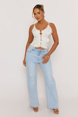 Ivory Satin Lace Trim Button Down Cami - Sanya