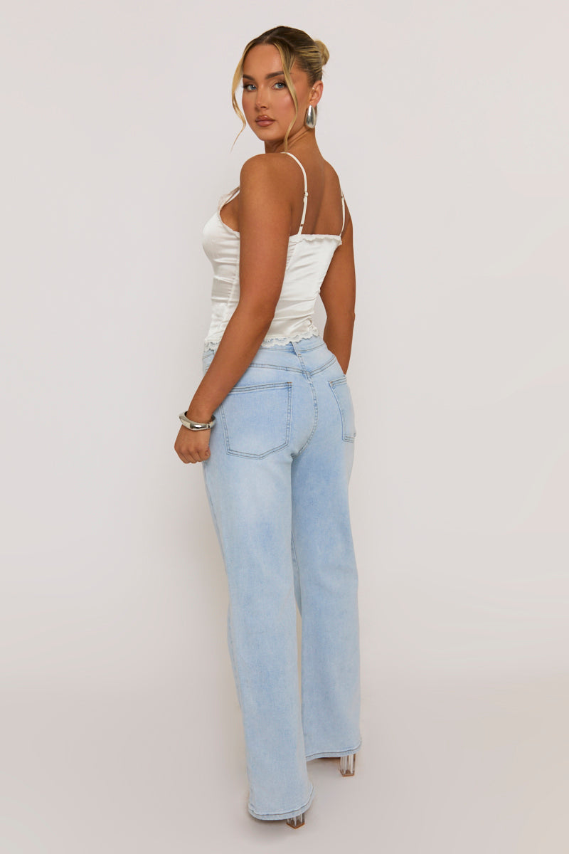 Ivory Satin Lace Trim Button Down Cami - Sanya