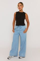 Black Sleeveless Button Up Rib Top - Nikolina