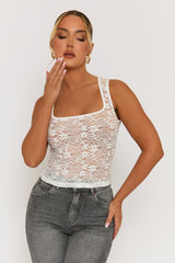 White Lace Sheer Vest Top - Elenora