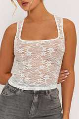White Lace Sheer Vest Top - Elenora
