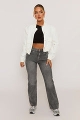 White Pocket Detail Bomber Jacket - Estelle