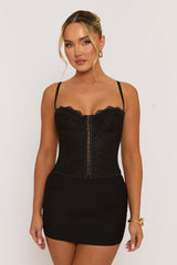 Black Lace Back Boned Corset Top - Aleks