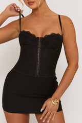 Black Lace Back Boned Corset Top - Aleks