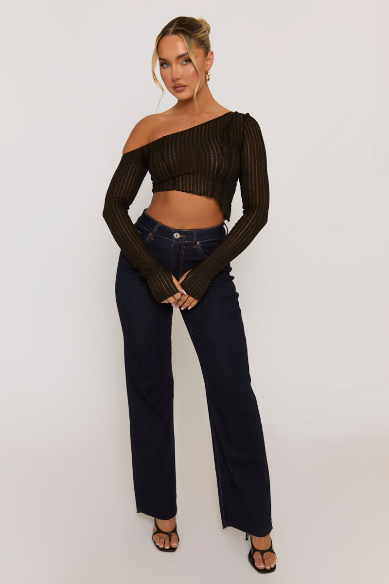 Black Semi Sheer Off Shoulder Top - Carolina