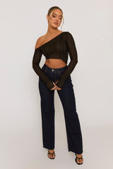 Black Semi Sheer Off Shoulder Top - Carolina