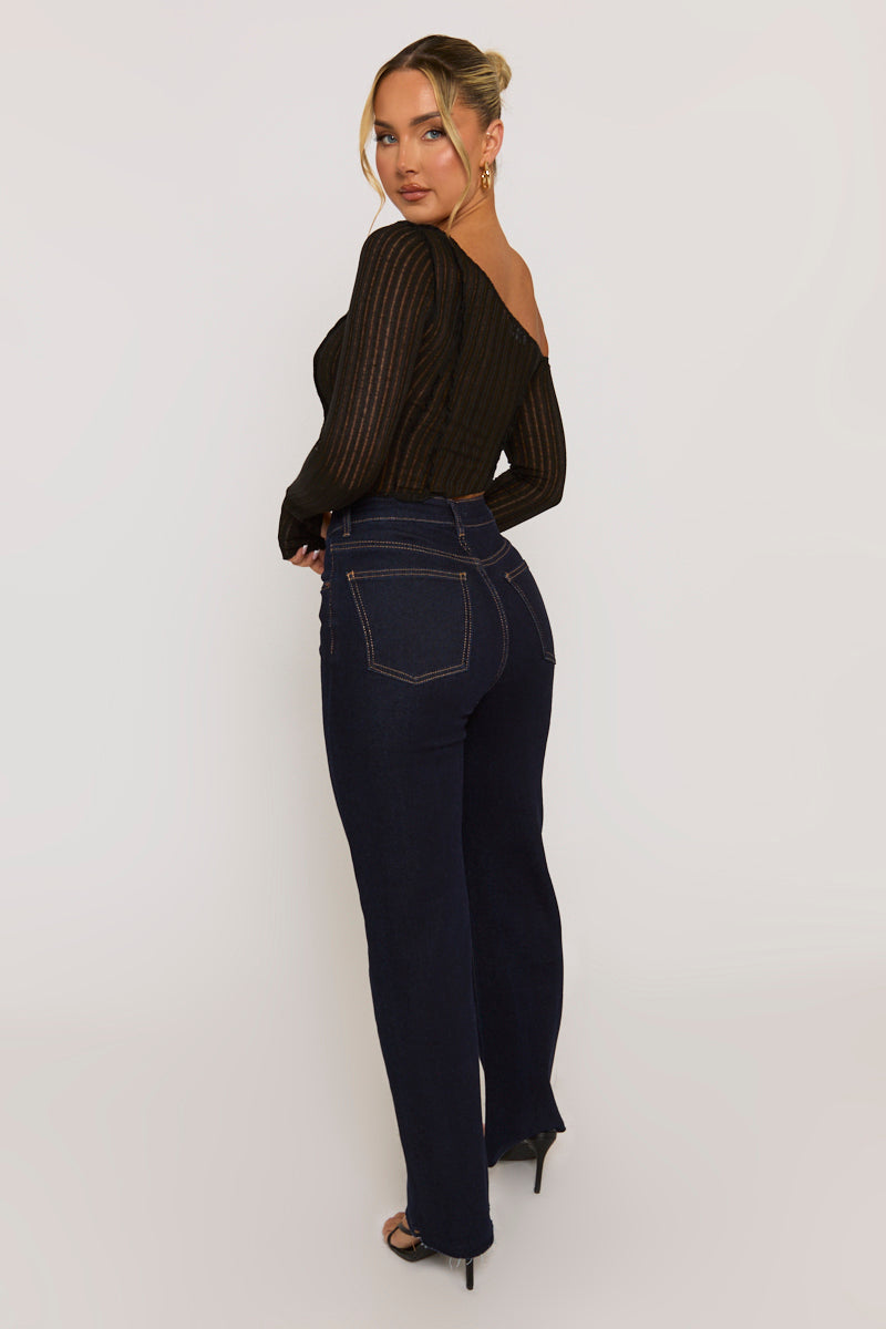 Black Semi Sheer Off Shoulder Top - Carolina