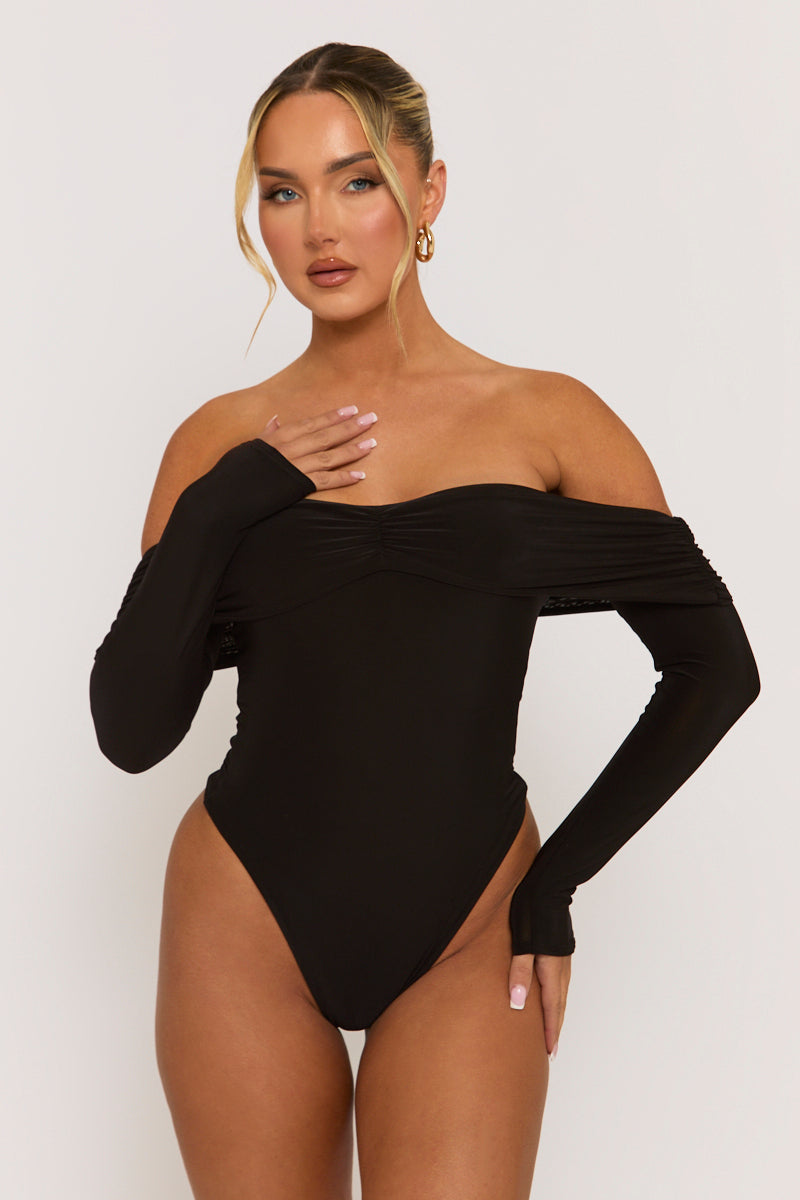 Black Twist Bardot Bodysuit - Luiza