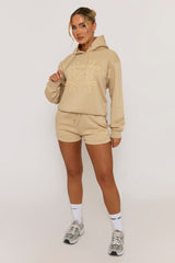 Beige Marl Swirl Motif Hoodie & Shorts Loungewear Co-ord Set - Dimity
