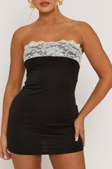 Black Lace Bust Bandeau Mini Dress - Kyoto