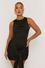 Black Drape Front Tie Side Bodycon Dress - Viktoria