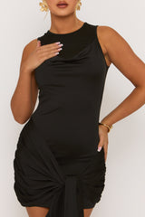 Black Drape Front Tie Side Bodycon Dress - Viktoria