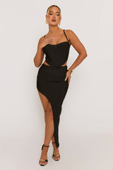 Black Corset and Asymmetric Skirt Co-ord Set - Polina